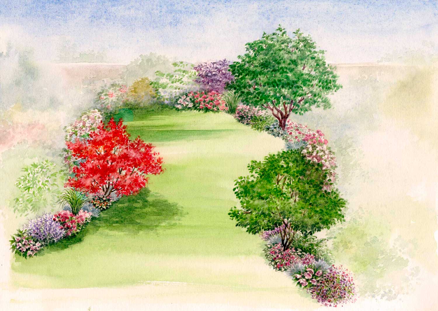Watercolour of a Free garden by Noelle Le Guillouzic