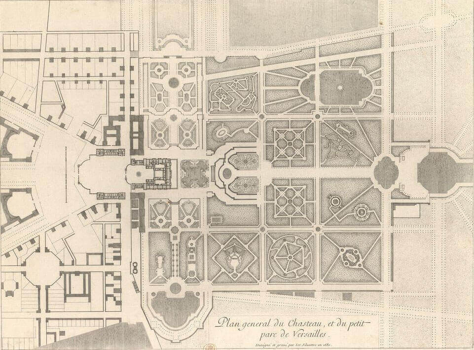 General map of the castle and the small park of Versailles