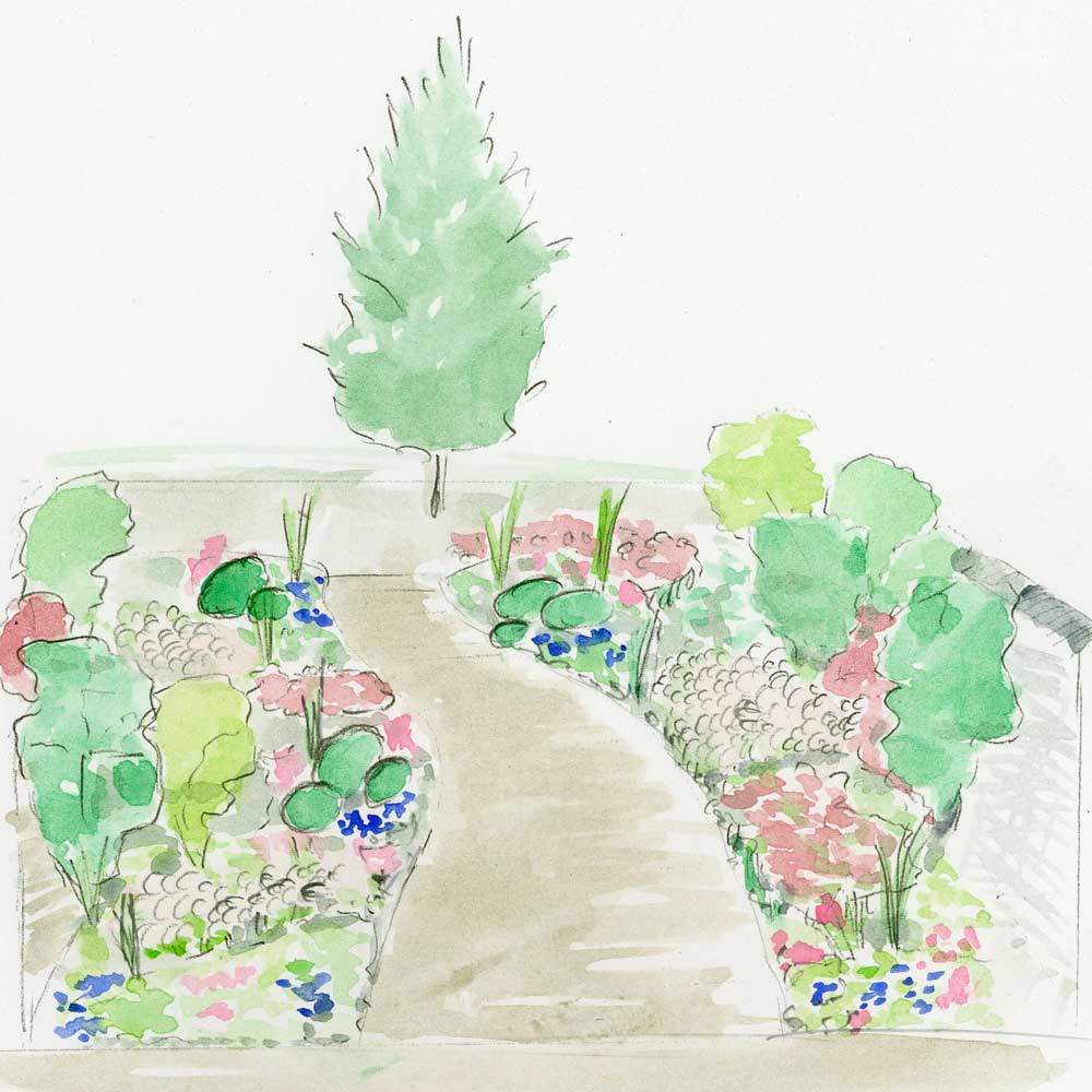 watercolor drawing of a garden made by our landscape expert